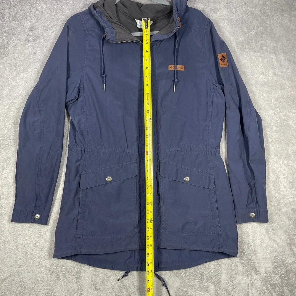 Columbia Utility Jacket Women Large Navy Blue Hooded Cinched Waist Gorpcore